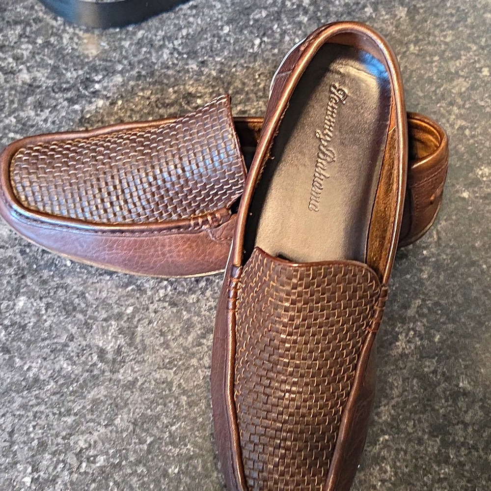 Tommy Bahama Naples Driver Woven Venetian Brown Leather Slip-On Loafers Men 9
